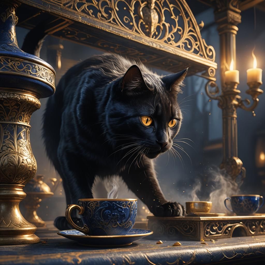 Black Cat Chaos in Dark Fantasy Style