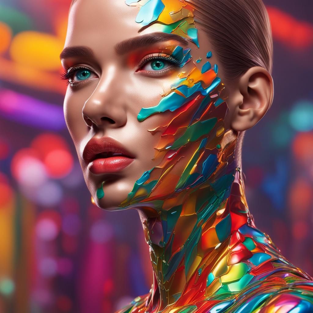 Beautiful Model with Extreme Makeup in Splash Art