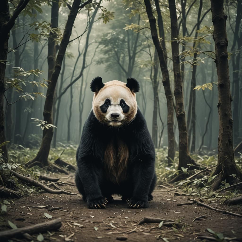 Majestic Black Panda in Cinematic Film Still