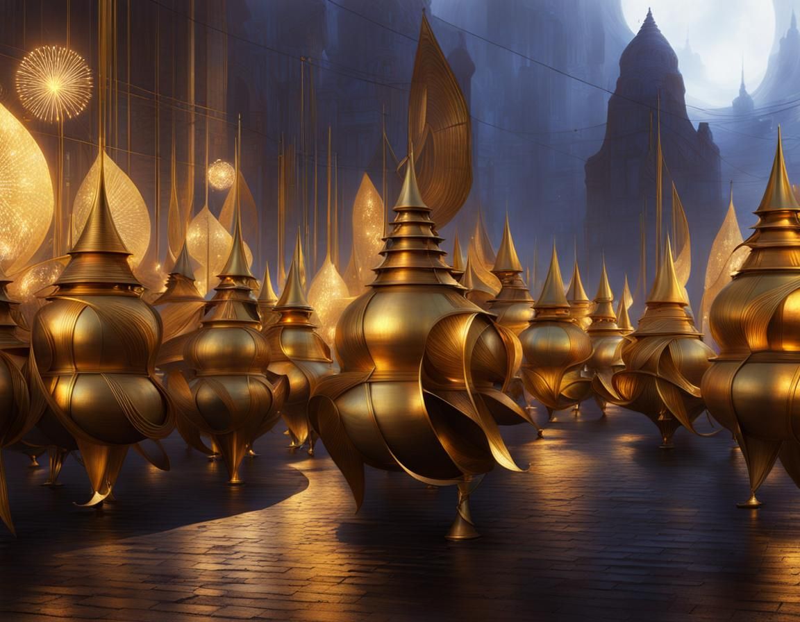Golden Abstract Elf Dance: Detailed Matte Painting