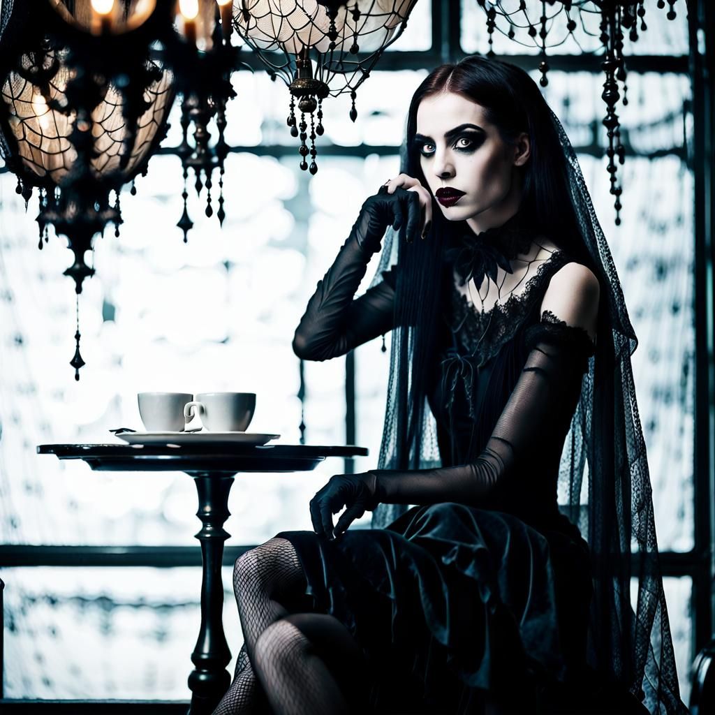 Gothic Surrealism: Goth Model in Coffee Shop