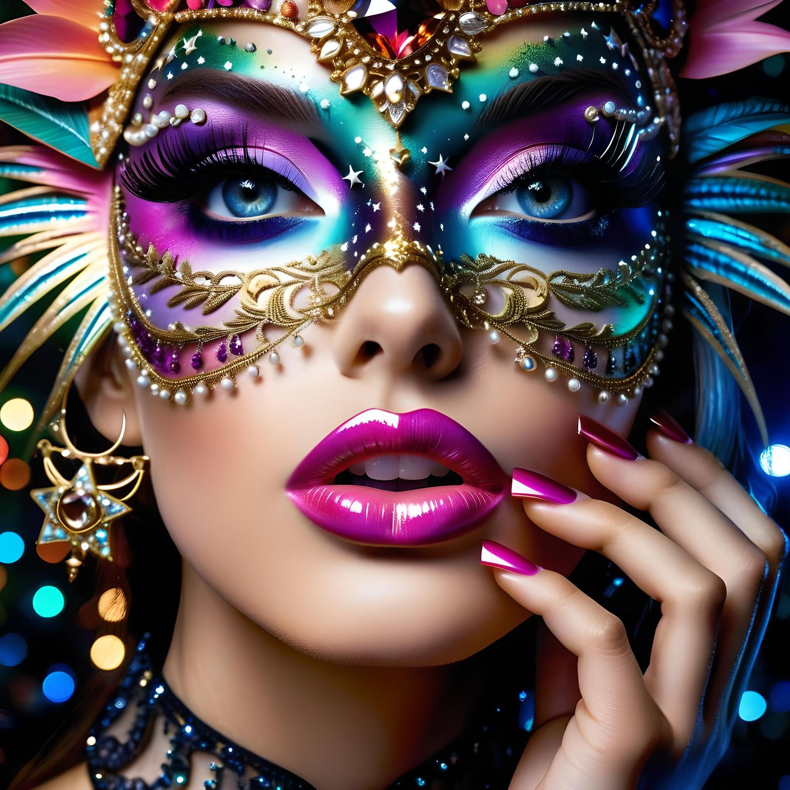 Surreal Lips in Prismatic Gel Ink Style