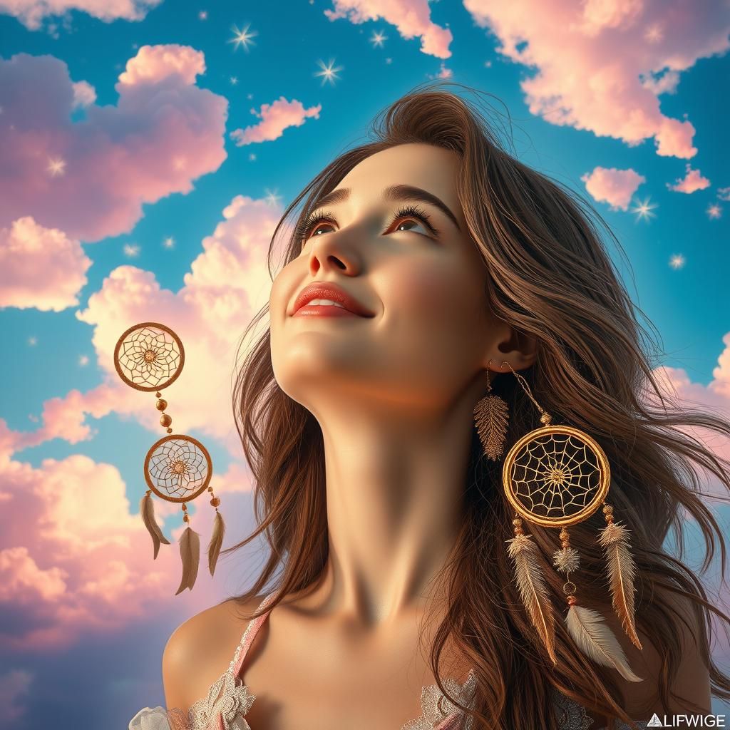 Dreamy Portrait of Woman in Pastel Sky