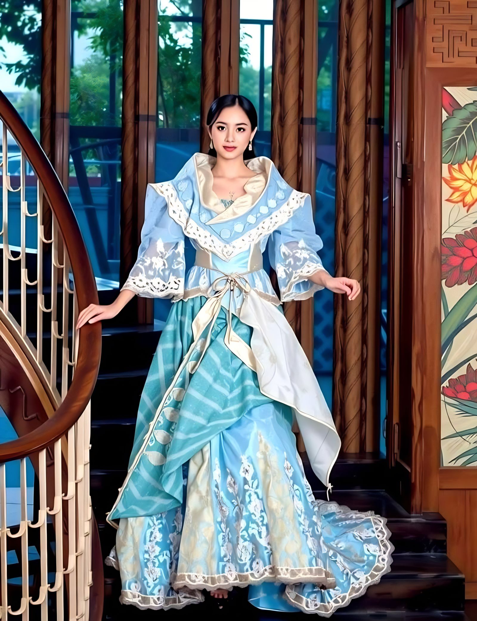 Elegant Filipiniana Portrait with Lace and Golden Fabric