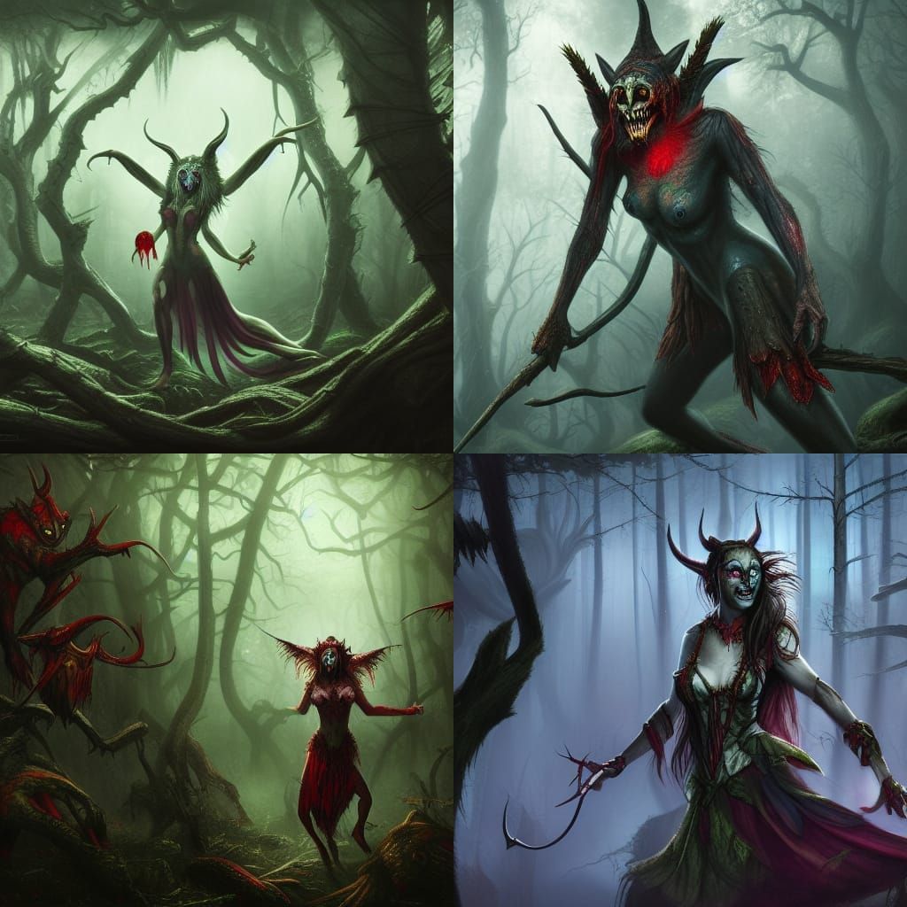 Fearsome Fey Jester Hunting in Misty Forest