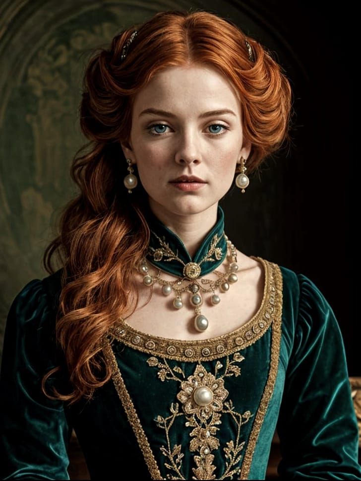 Tudor Lady With Red Hair And Pearl Embellishments