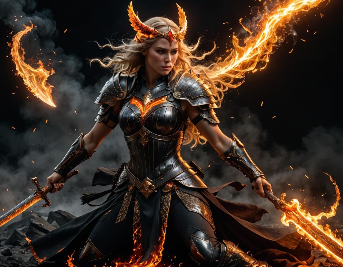 Valkyrie Goddess of Fire Disintegrating: Digital Art