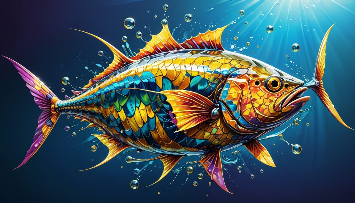 Glass Yellowfin Tuna in Abstract Fractal Style