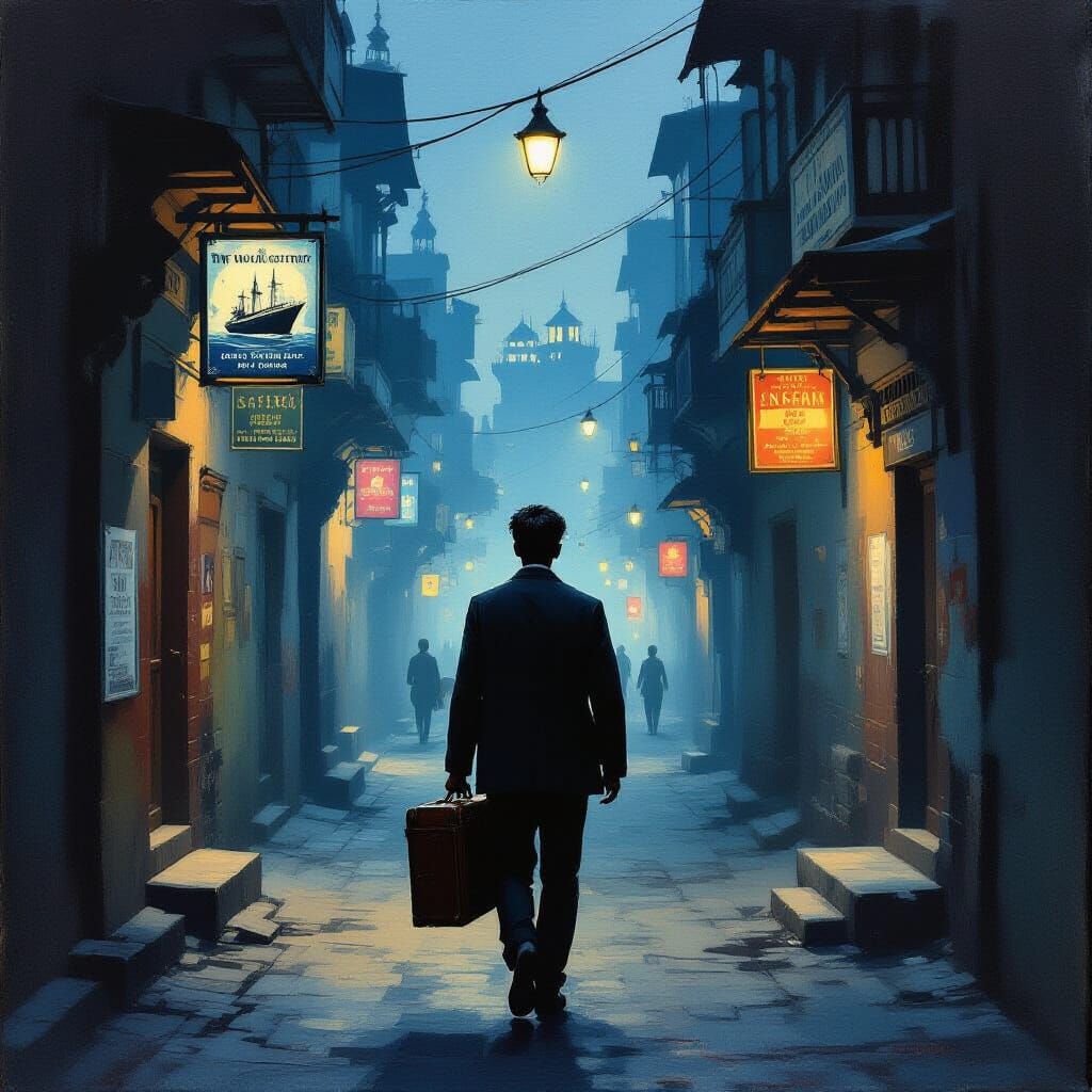 Man's Journey from India to England at Dusk