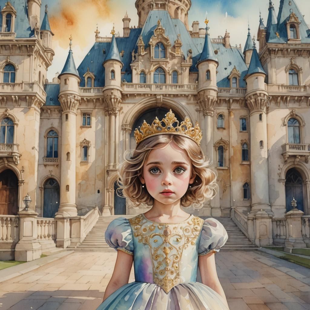 Fantasy Princess in a Watercolor Palace Illustration