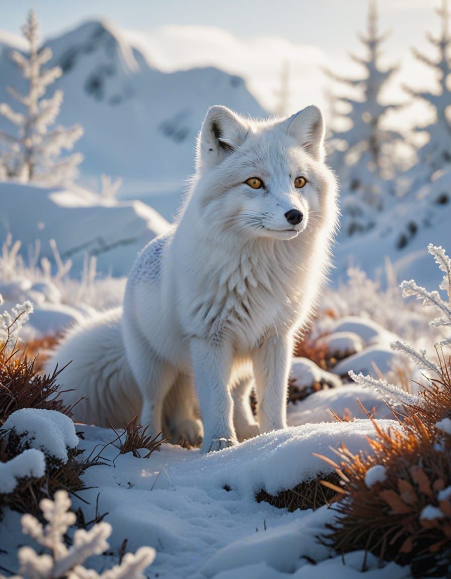Surreal Arctic Fox in Winter Landscape in Stunning Detail