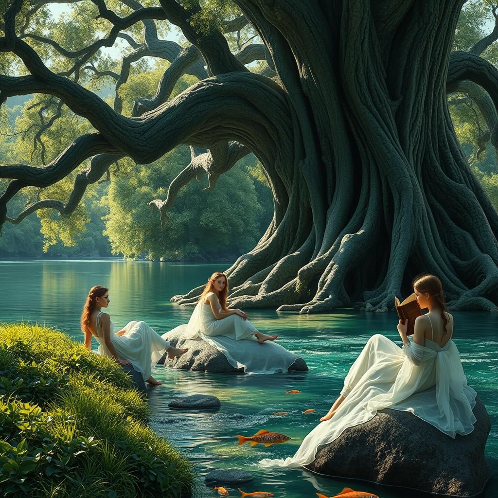 Ethereal Girls by Ancient Tree, Dreamlike Digital Art