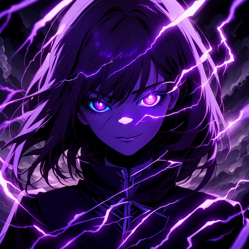 Anime Girl Portrait with Purple Lightning