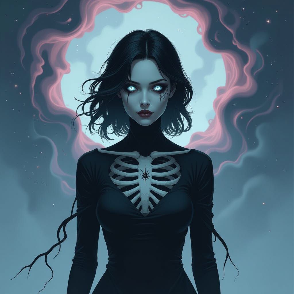 Surreal Cosmic Horror: Woman with Clock Face Eyes