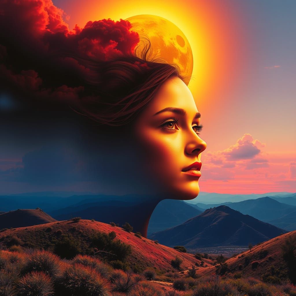 Surreal Psychedelic Landscape with Radiant Goddess