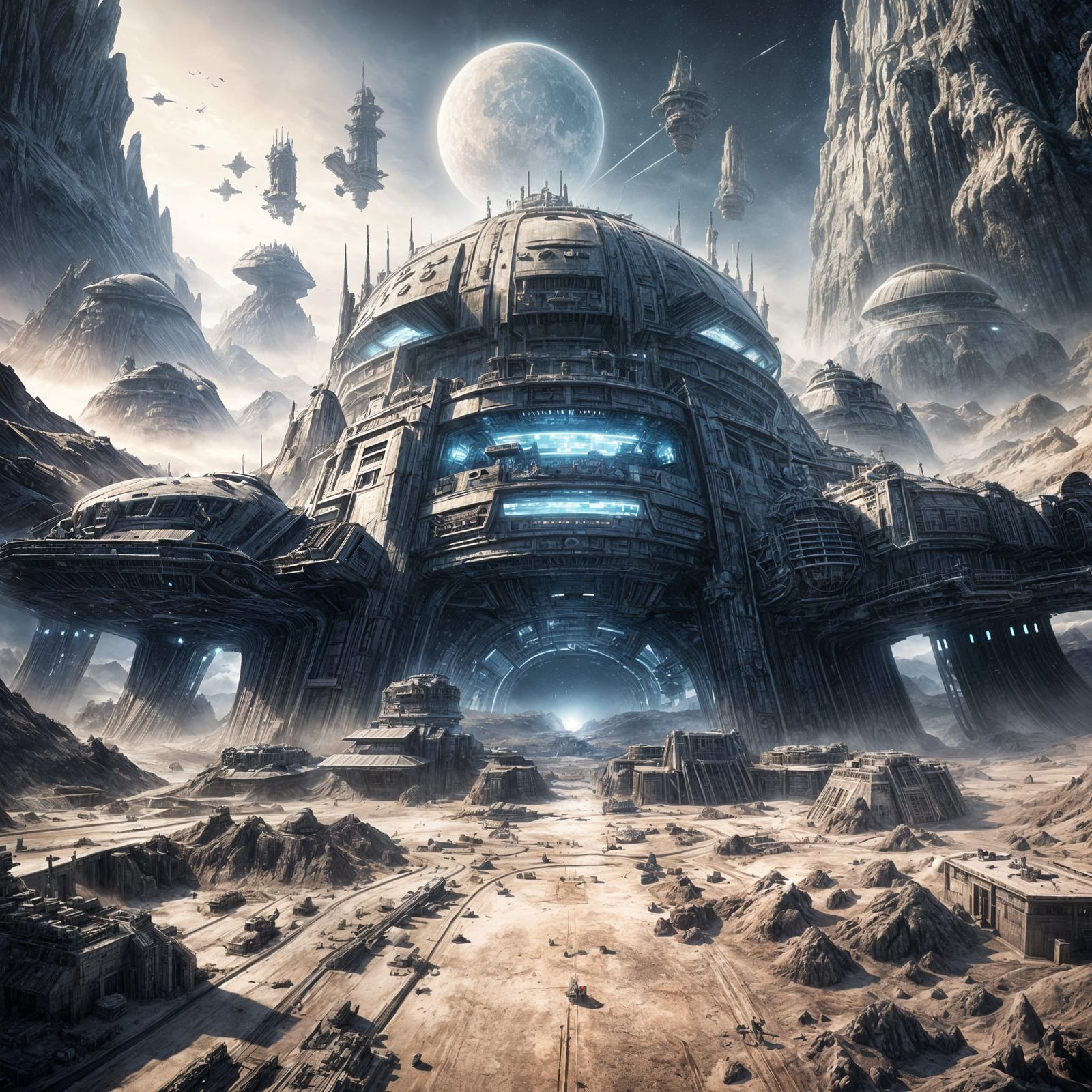 Epic Alien Planet Military Base in Maximalist Digital Art