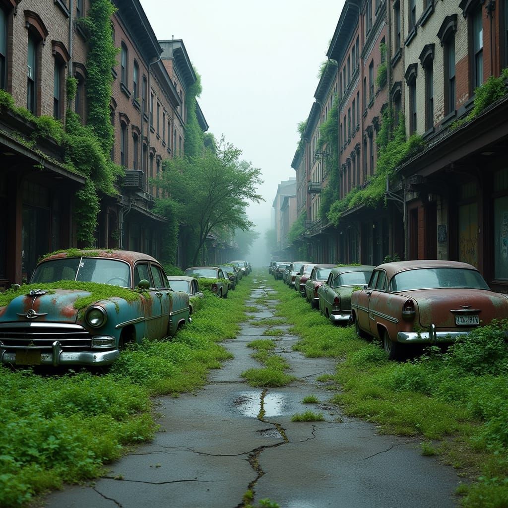 Post-Industrial City Street Reclaimed by Nature
