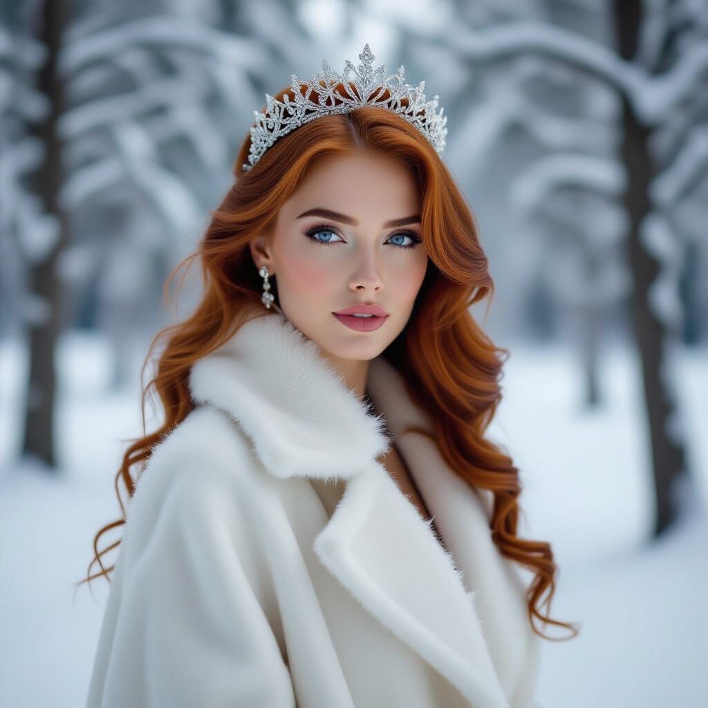 Woman in Snowy Forest Inspired by Classical Art