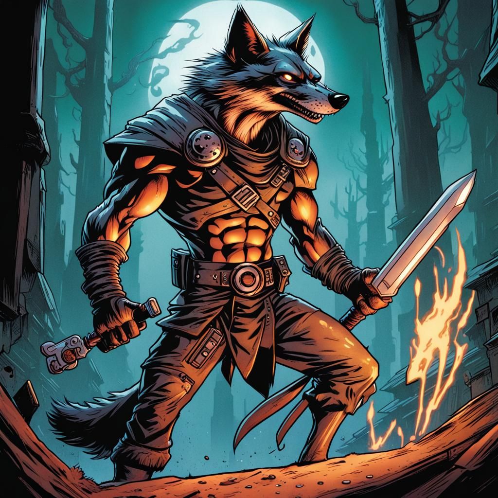 Evil Jackal Mutant Warrior in Comic Book Style