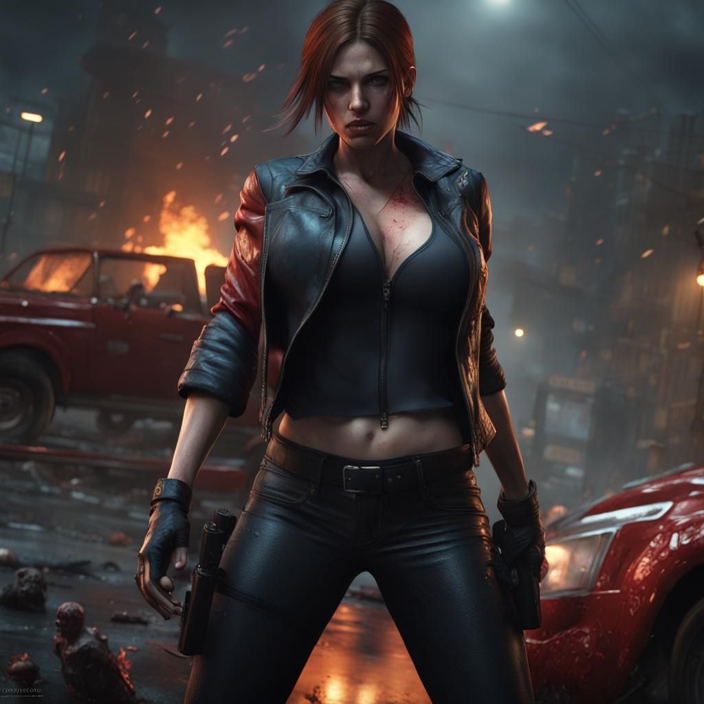 Burning Car Zombie Attack in Dark Fantasy Style