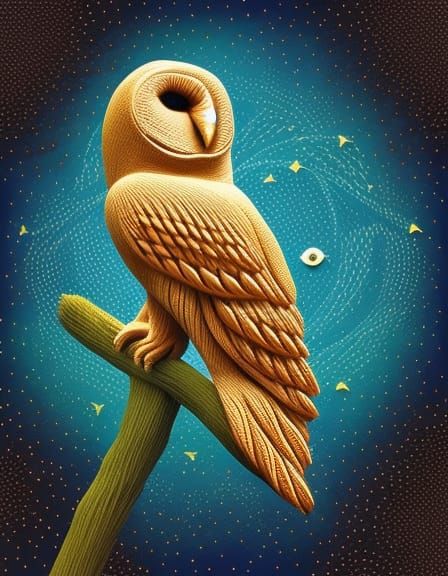 Pointillist Barn Owl Under Stars: Dreamlike Digital Art