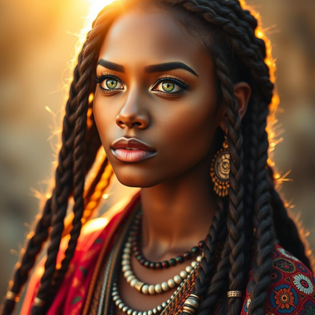 Ethereal Beauty in Golden Light: Mixed-Race Woman in Bohemia...