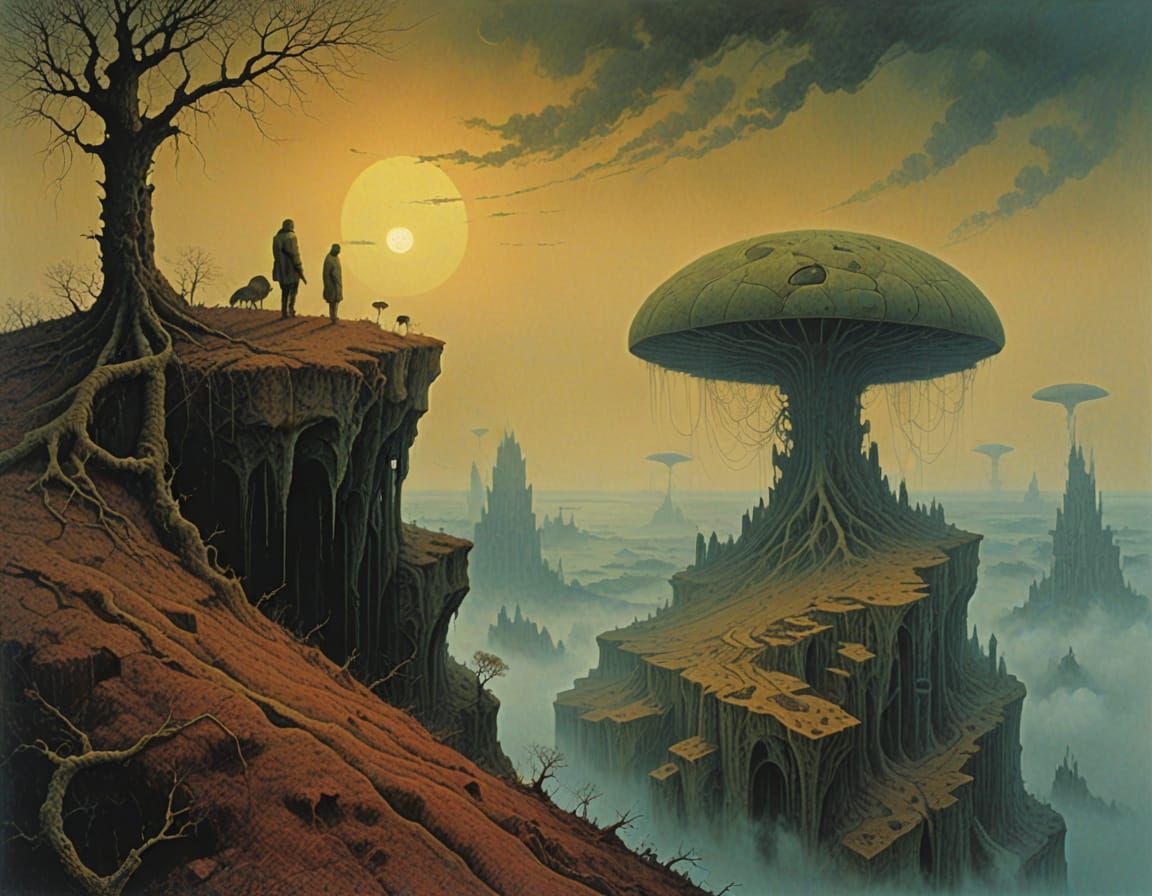 Dark Dystopian Landscape in Surrealist Style