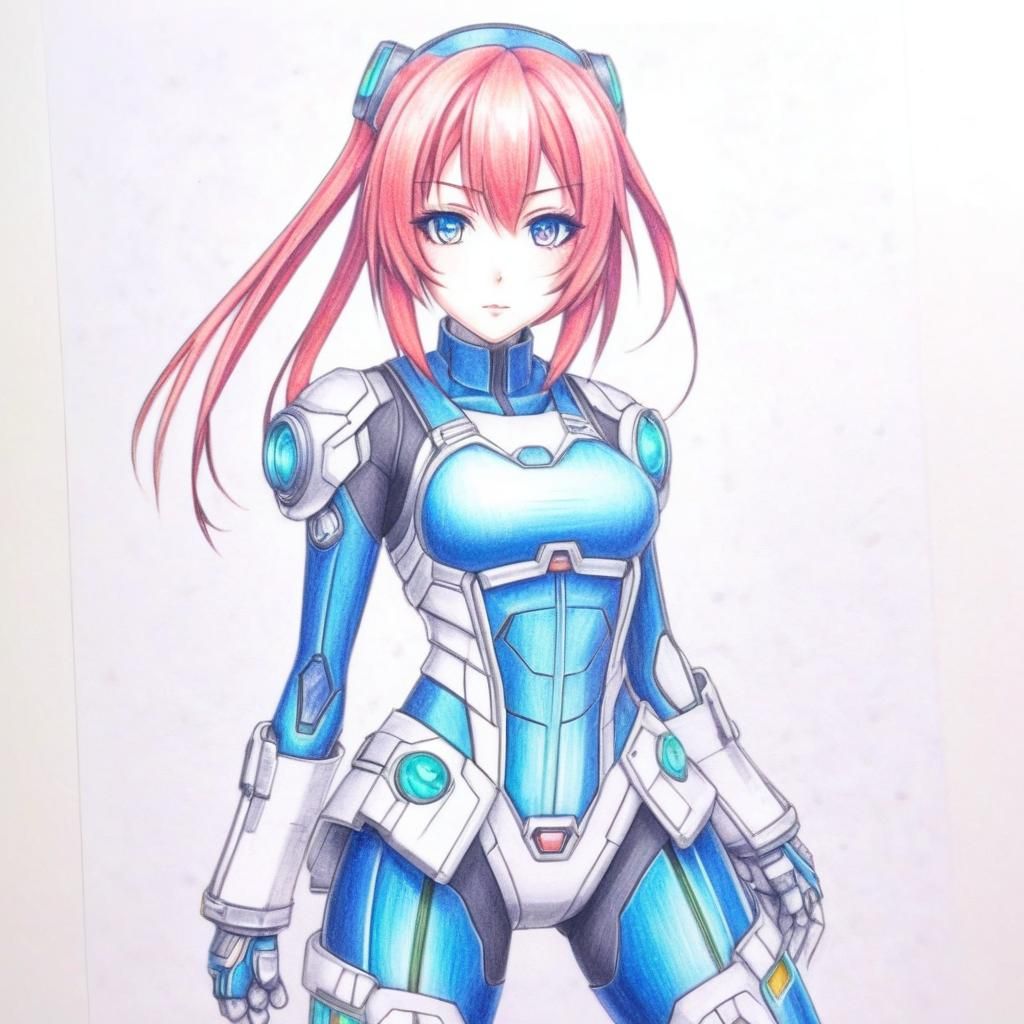 Sci-Fi Anime Girl in Colored Pencil Sketch