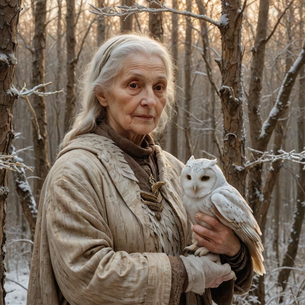 Old Woman with Owl in Renaissance Style