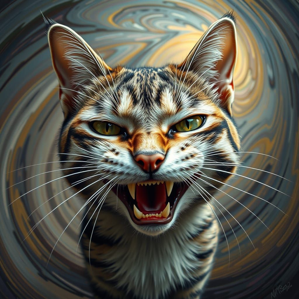 Surreal Cat Confronts Wonderland in Anamorphic Art