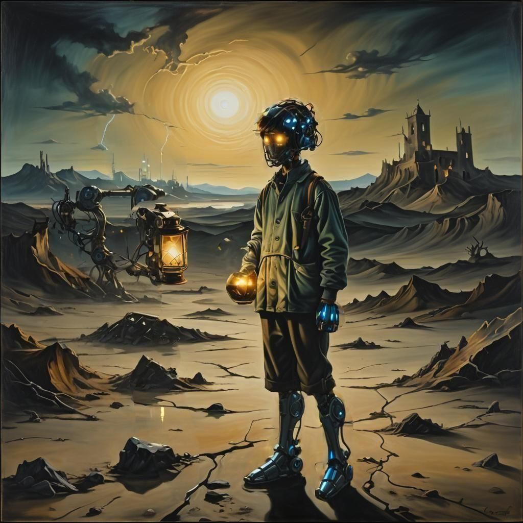 Dream Child in Nuclear Aftermath: Lamboray Oil Painting