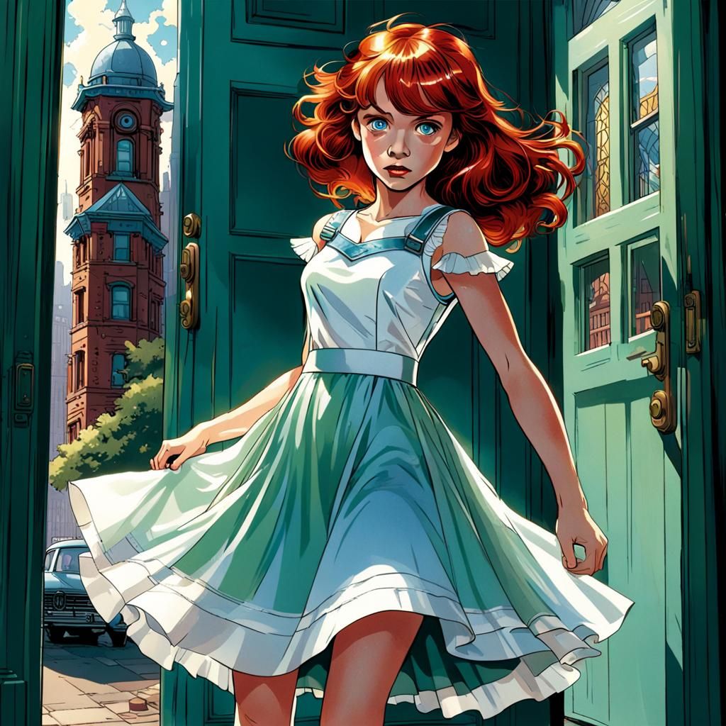 Time Machine with Woman in Victorian City