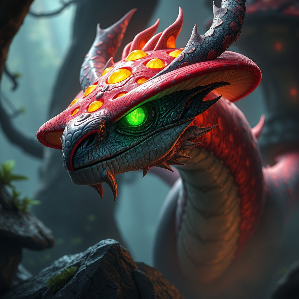 Mushroom Dragon in Dark Fantasy Style