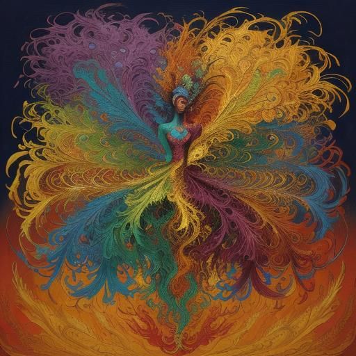 Dragon Peacock Woman in Abstract Expressionist Style