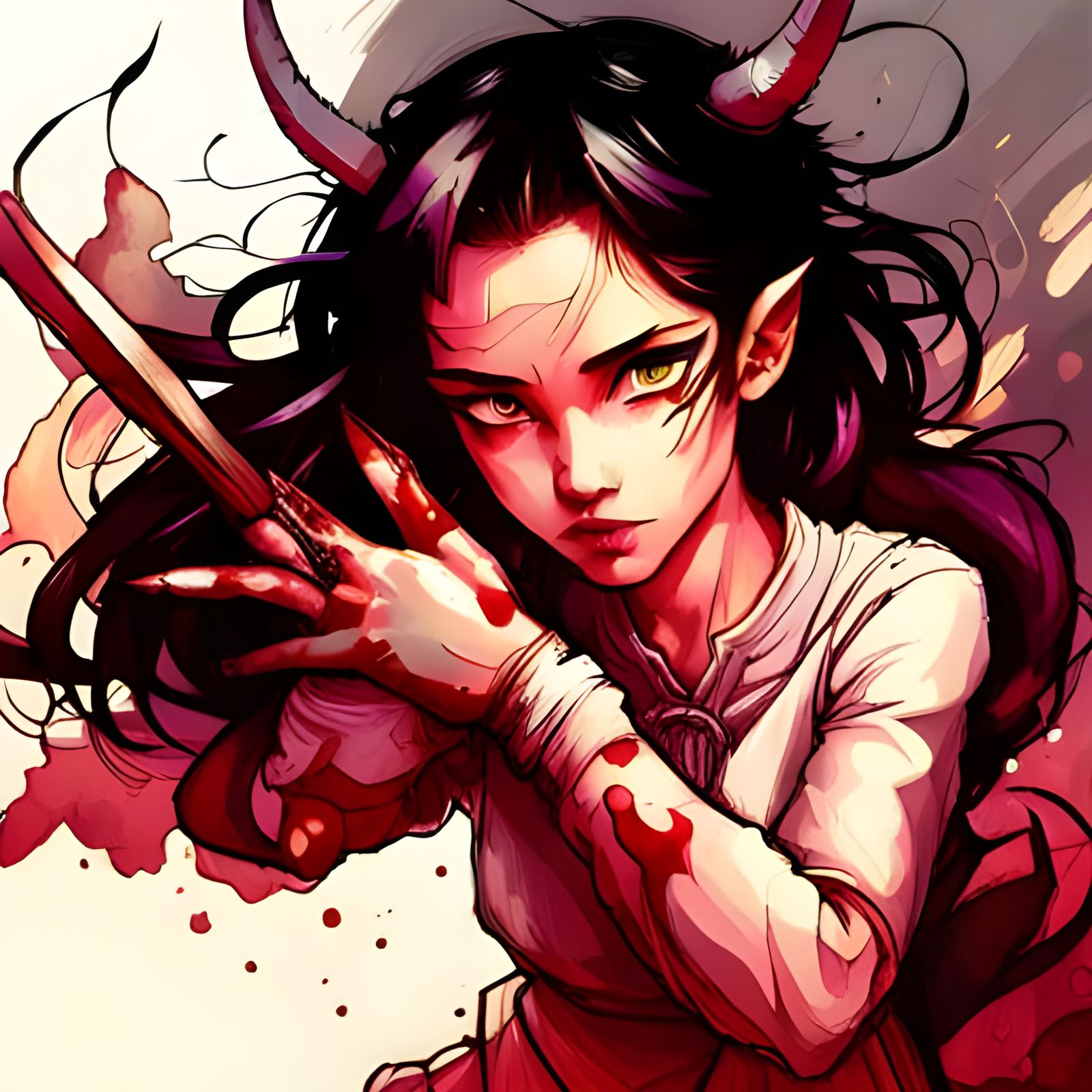 Hyperrealistic Demoness with Curved Horns and Wild Claws