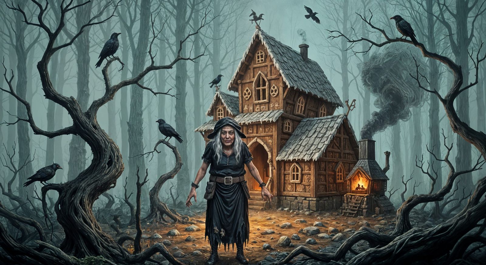 Baba Yaga's Gingerbread House in a Cursed Forest