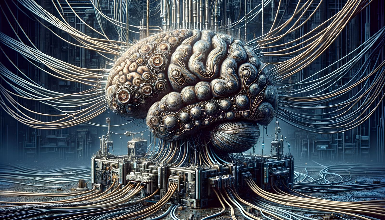 Cyborg Mind: Steampunk and Cyberpunk Brain Illustration