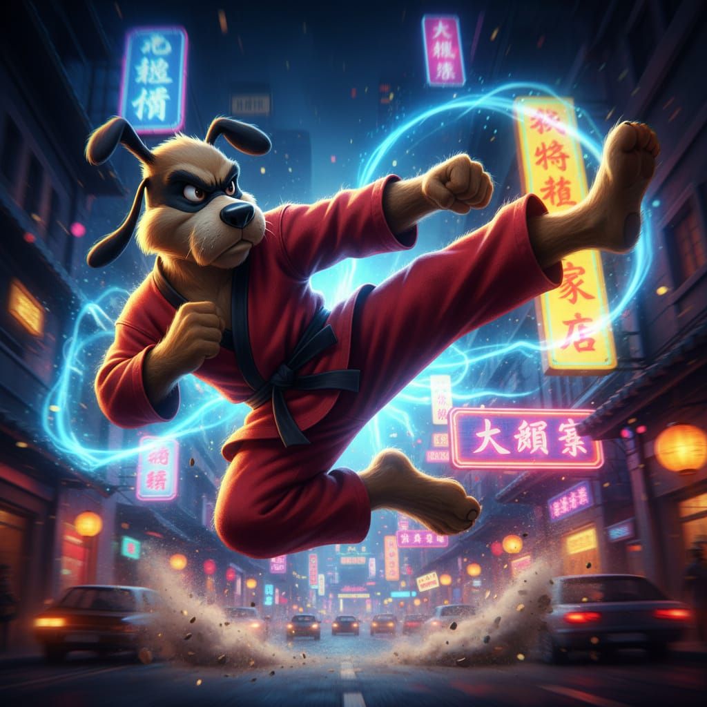 Honk Kong Phooey in Dynamic Mid-Air Karate Kick