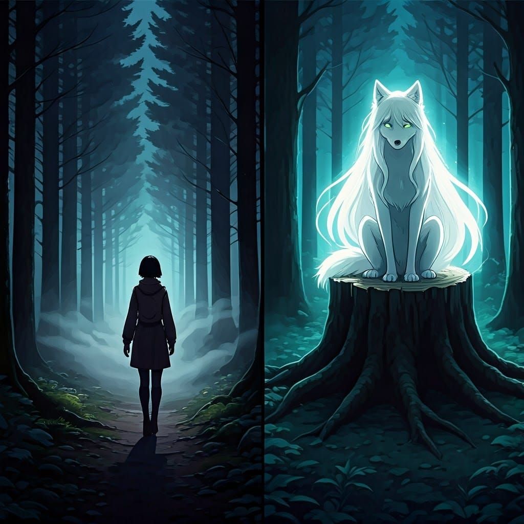 Mystical Forest Encounter: Anime-Style Split Screen