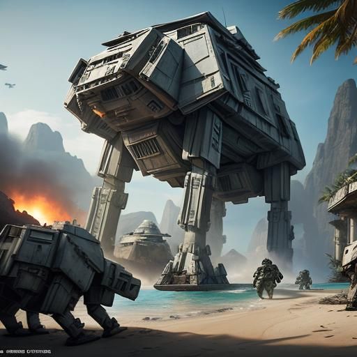 AT-AT Assault on Tropical Island: Matte Painting