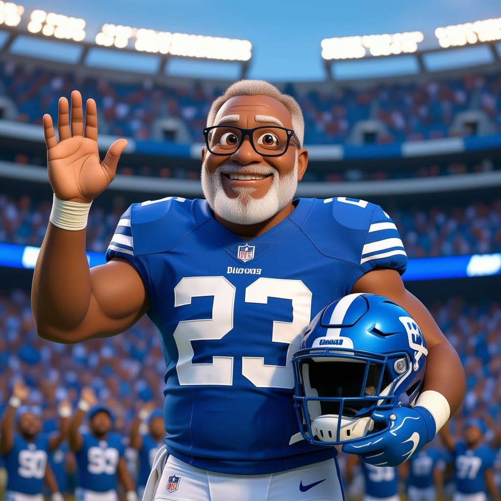 Weathered Football Player 23 Waves to Fans