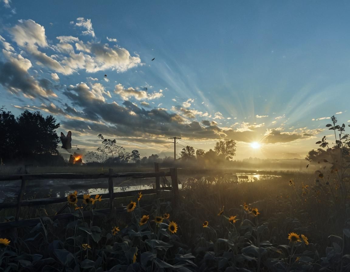 Fox Face Double Exposure with Sunflowers