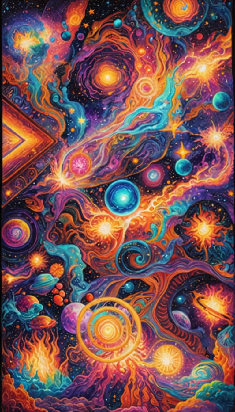 Psychedelic Cosmic Dreamscape in Mixed Media