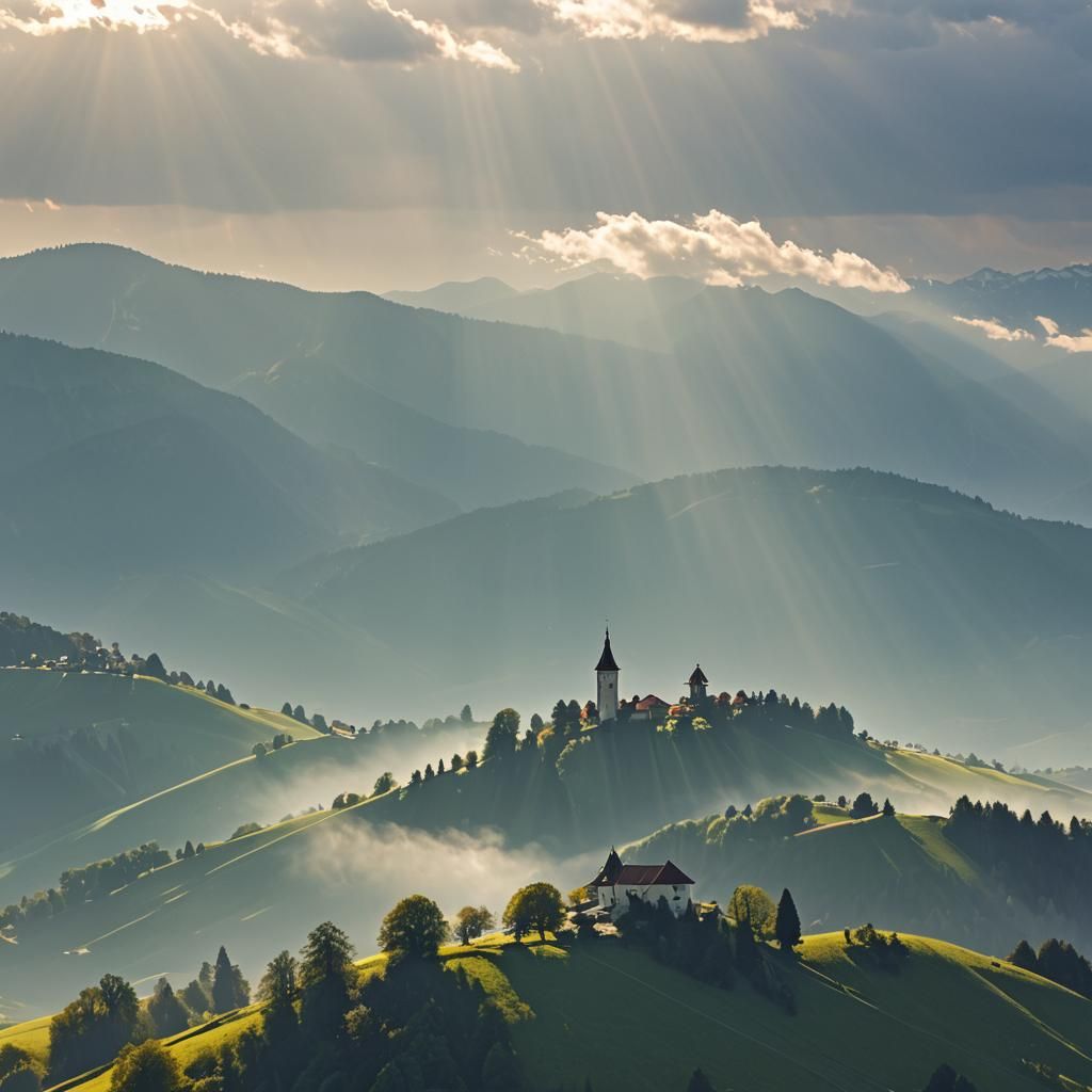 Abstract Train Journey Through Surreal Mountain Landscape