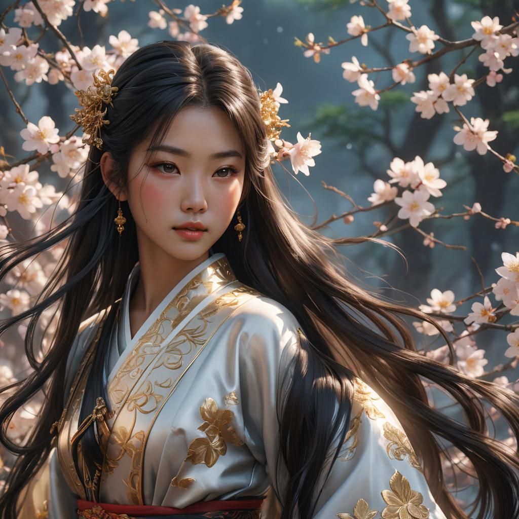 Ethereal Asian Woman in Detailed 3D Anime Art