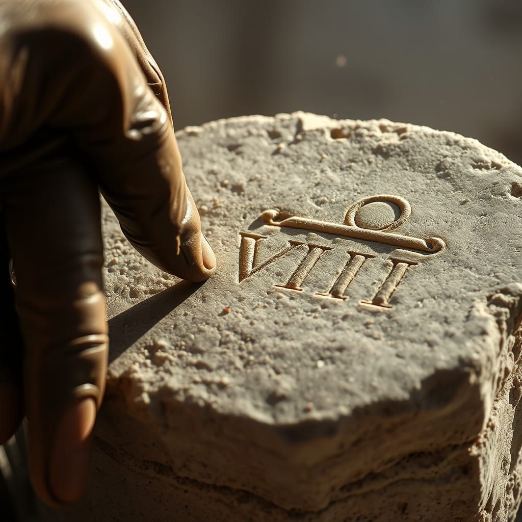 Weathered Roman Sculptor Crafts Intricate Marble Inscription