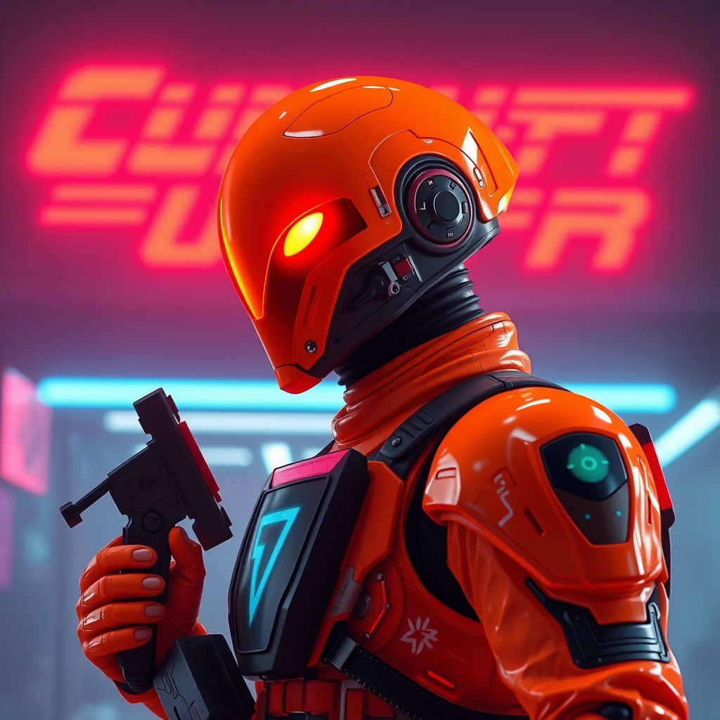 Orange Alien Space Knight in Cyberpunk Style