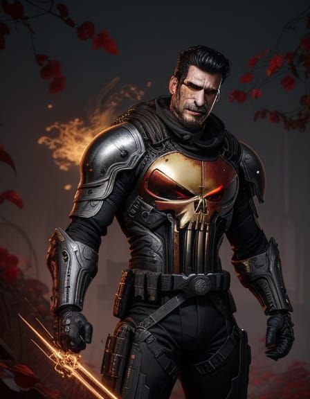 Cybernetic Knight Punisher in Tactical Gear with Roses and S...