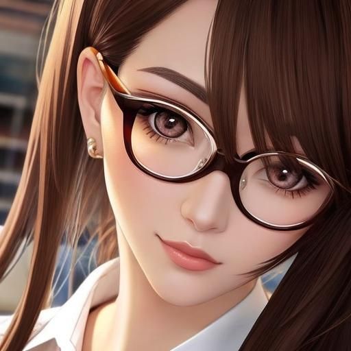 Anime Girl with Brown Hair and Glasses