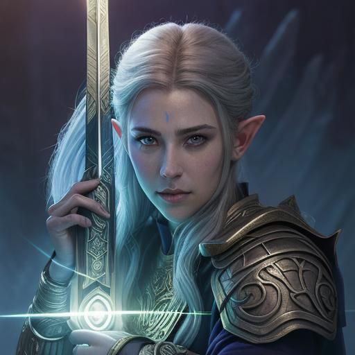 Elf Warrior Portrait with Gleaming Sword